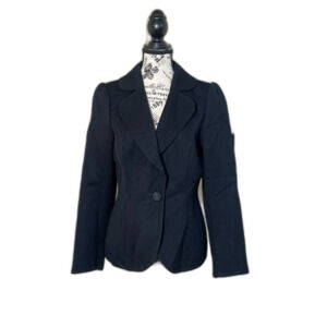 Carolina Herrera Black Notched Lapel Wool Blend Blazer 8 Women Single Button